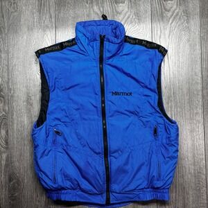 Marmot Mens Vintage Puffer Vest Blue Full Zip Sleeveless Jacket Size M